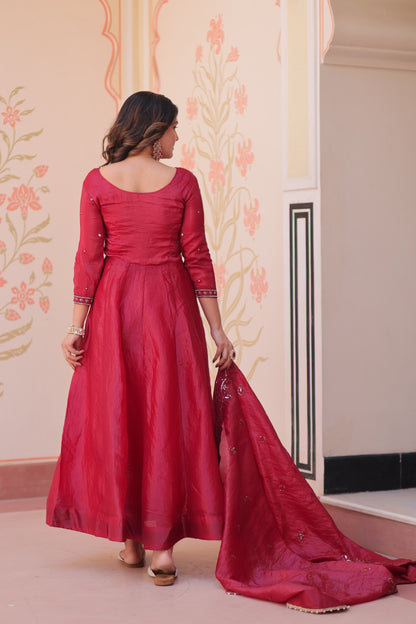 Festive Beads Embroidery Gown Dupatta Set