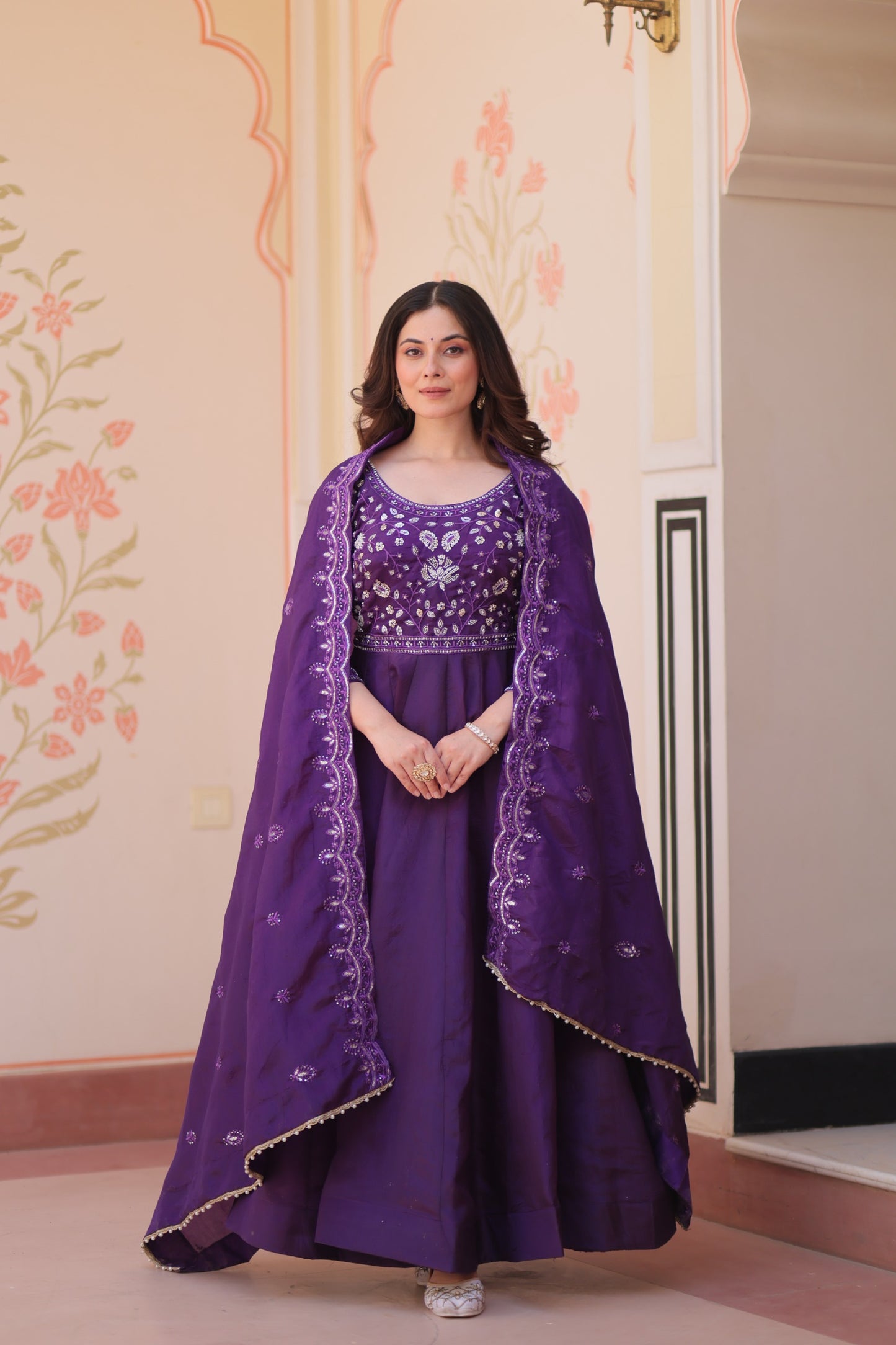 Festive Beads Embroidery Gown Dupatta Set