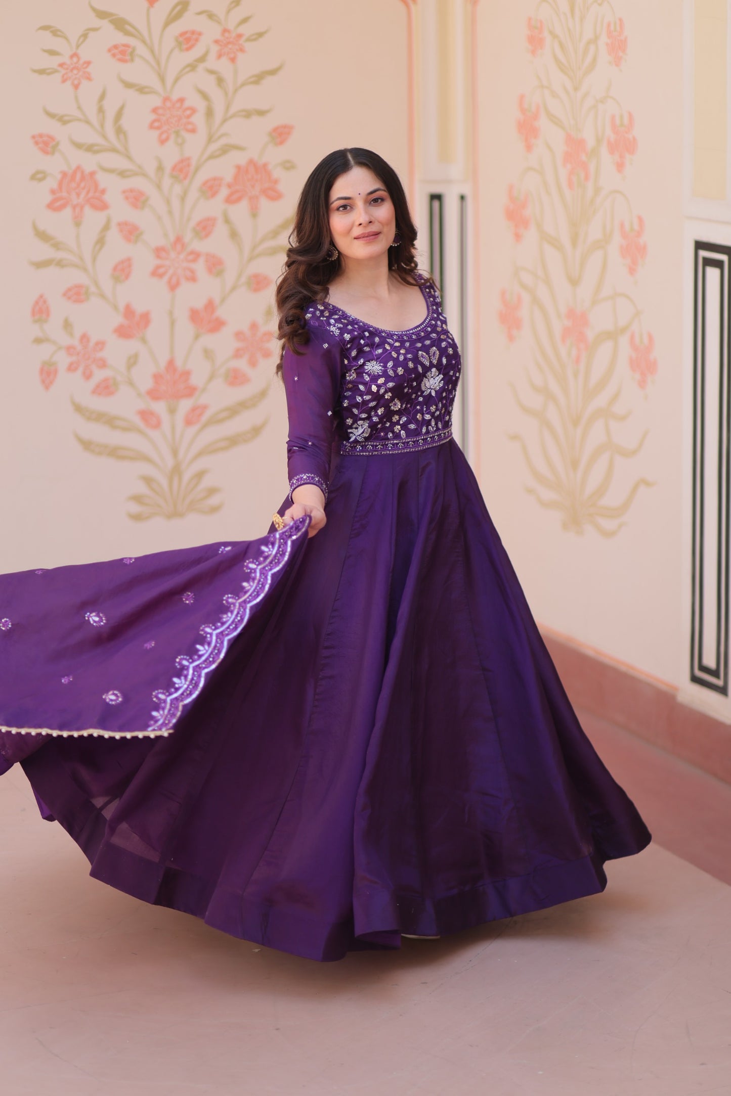 Festive Beads Embroidery Gown Dupatta Set