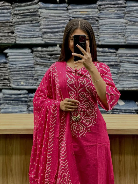 Premium Bandhani Cotton Kurta Set