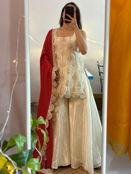 Party Wear Sharara Set With Red Dupatta