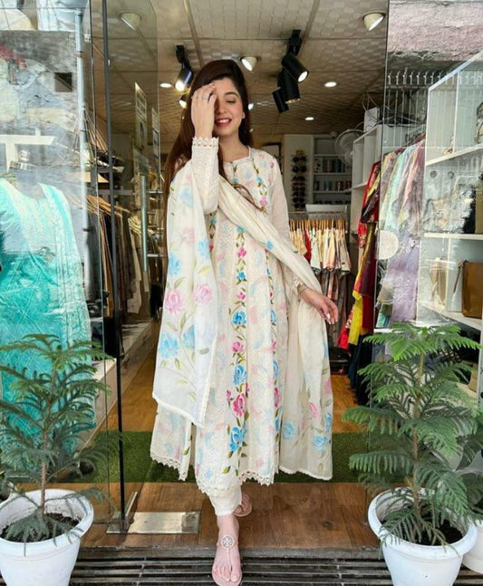 Premium Chikankari Schiffli Anarkali Set
