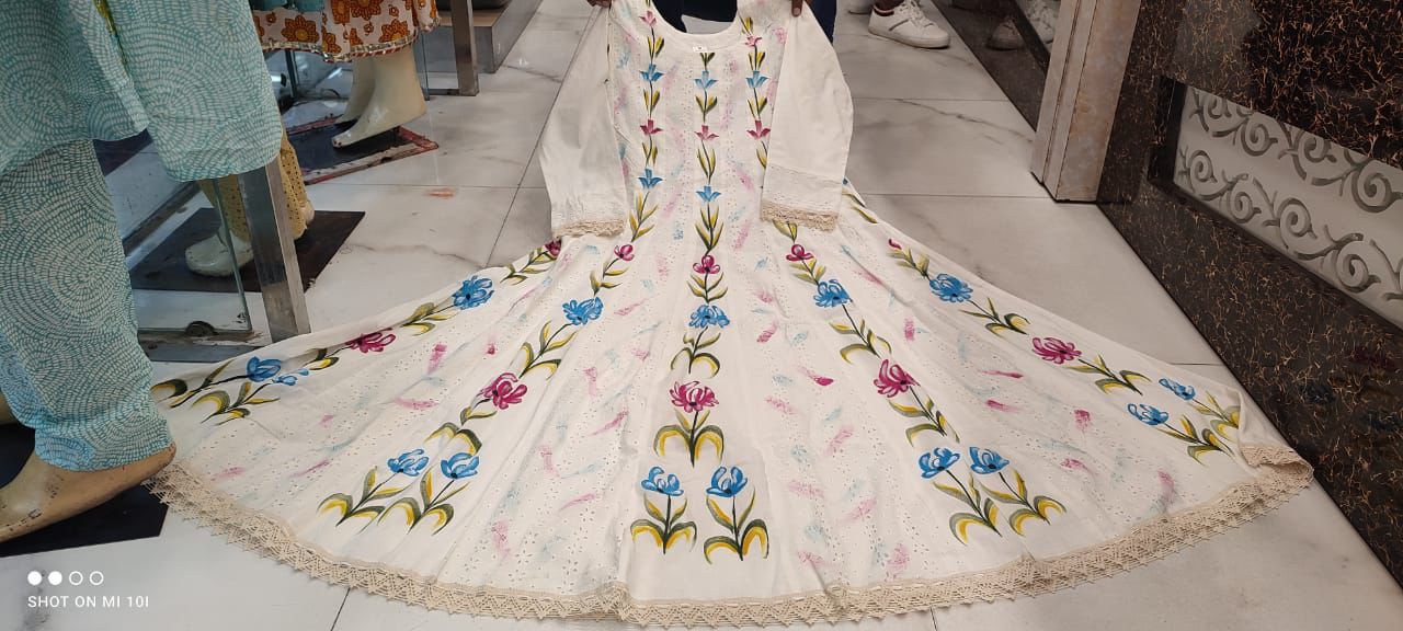 Premium Chikankari Schiffli Anarkali Set