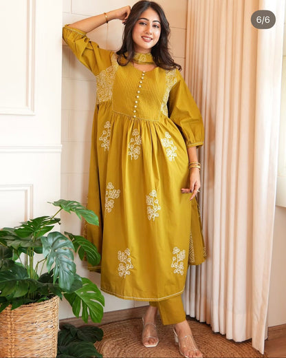 Elegant Embroidered  Anarkali Cotton Kurta Set