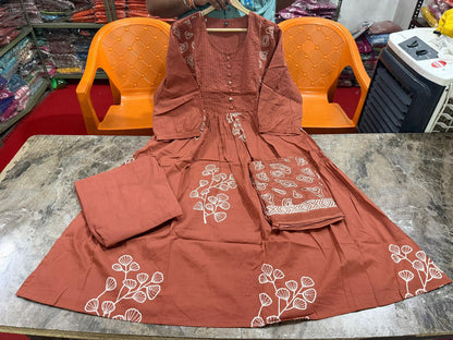 Elegant Embroidered  Anarkali Cotton Kurta Set