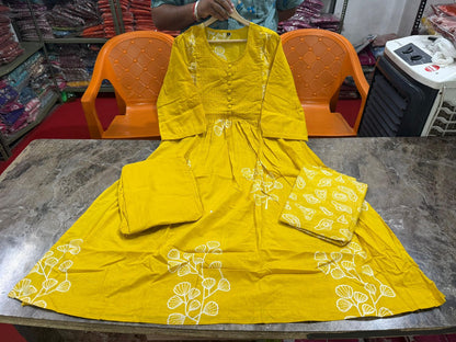 Elegant Embroidered  Anarkali Cotton Kurta Set