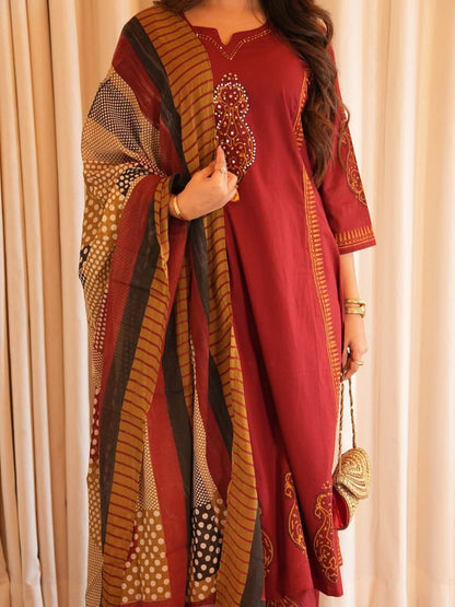 Elegant Heavy 3-Piece Cotton Kurta Set