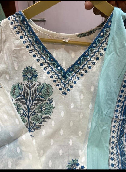 Blue Summer Love Anarkali Cotton Kurta Set