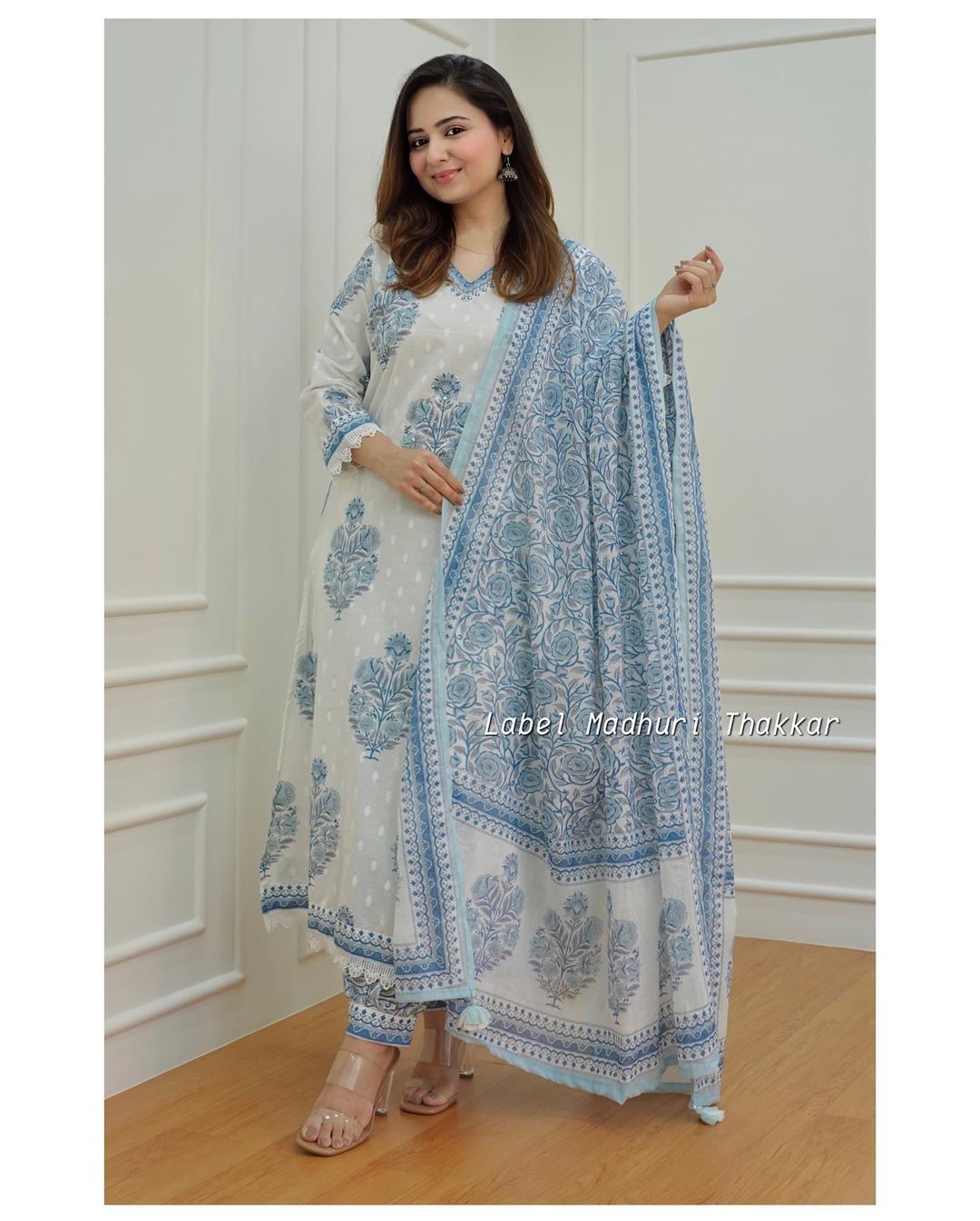 Blue Summer Love Anarkali Cotton Kurta Set