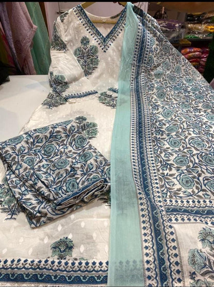Blue Summer Love Anarkali Cotton Kurta Set