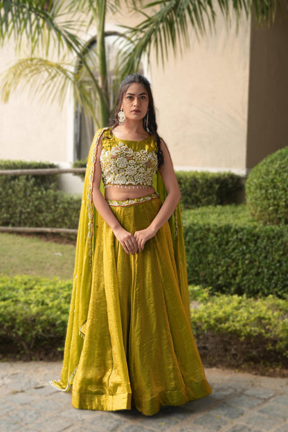 Party Wear Green Fendy Silk Lehenga