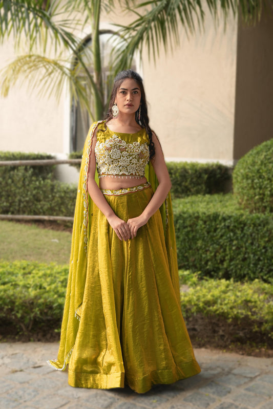 Party Wear Green Fendy Silk Lehenga