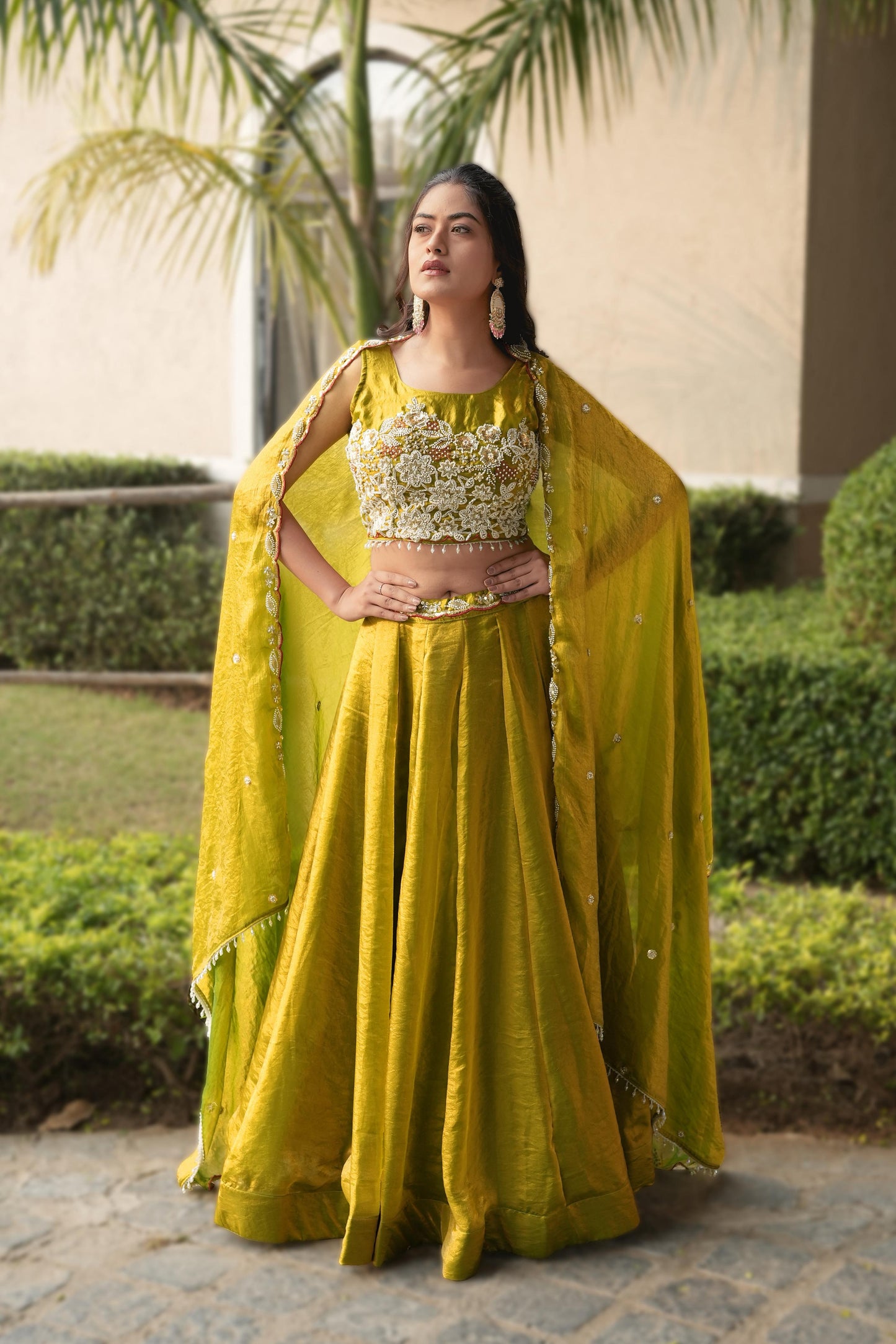 Party Wear Green Fendy Silk Lehenga