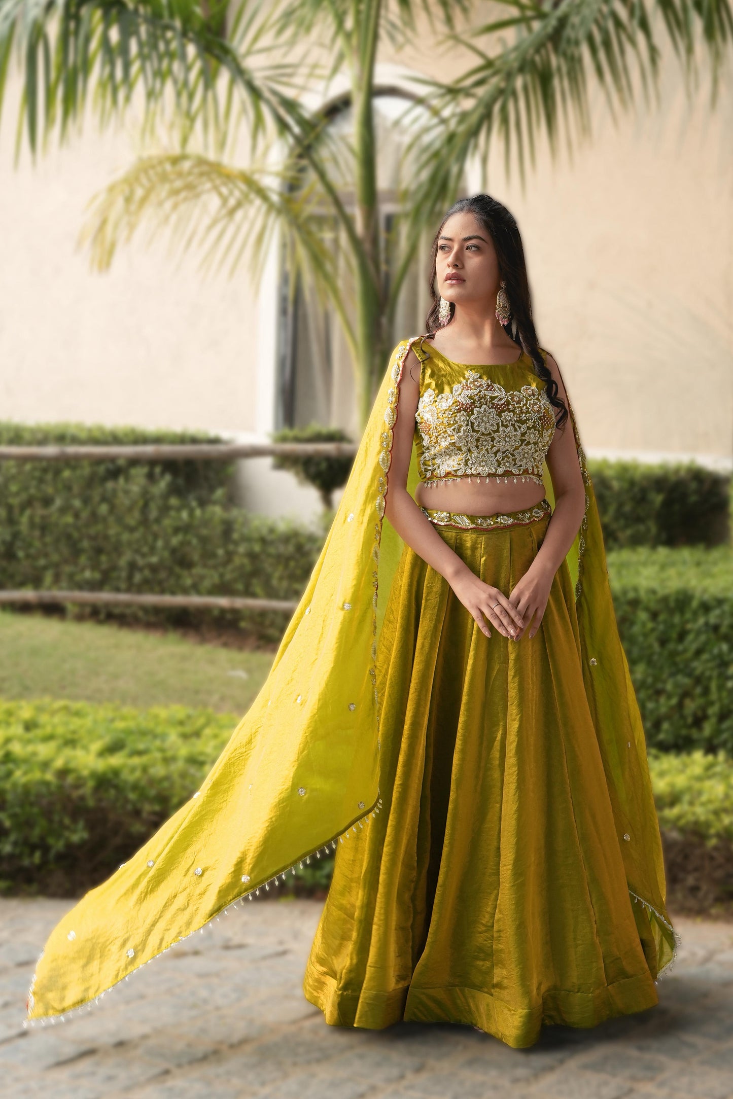 Party Wear Green Fendy Silk Lehenga