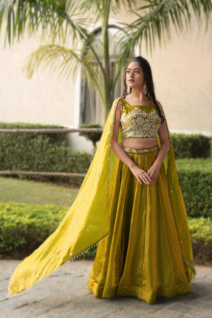 Party Wear Green Fendy Silk Lehenga