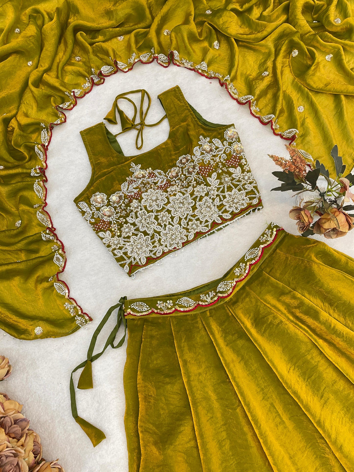 Party Wear Green Fendy Silk Lehenga
