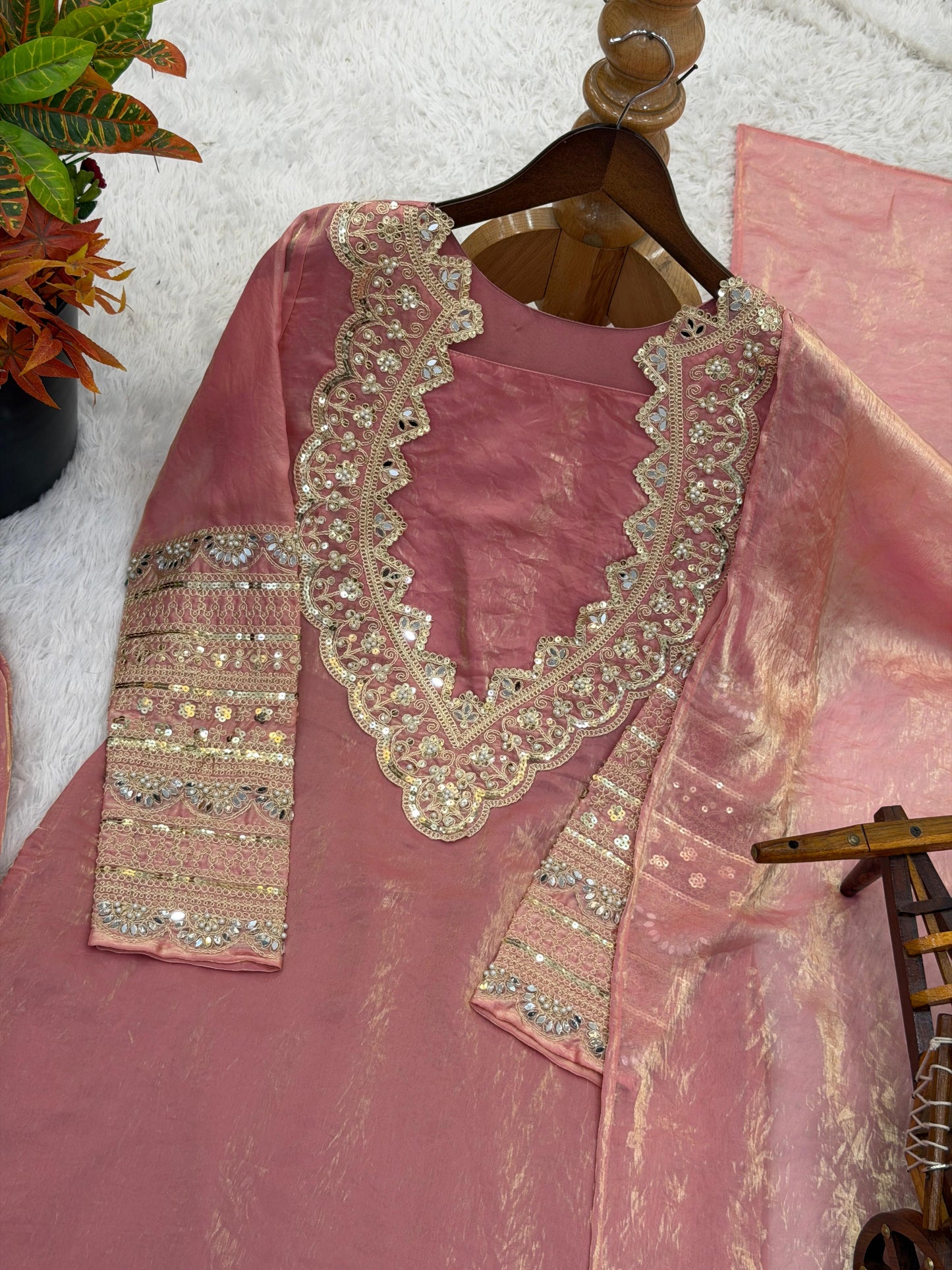 Elegant Pink Fendy Silk Suit Set