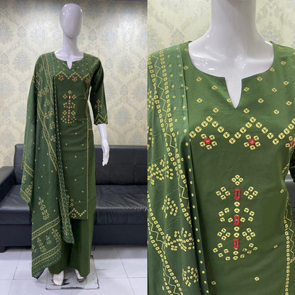 Bandhani Mirror-work Cotton Kurta 3-piece Set