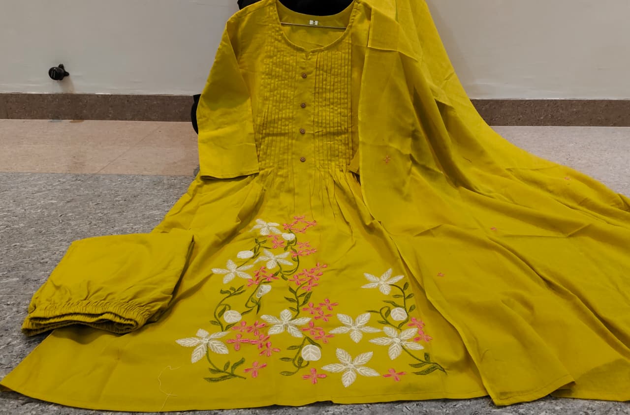 Floral Embroidered Cotton Kurta Set