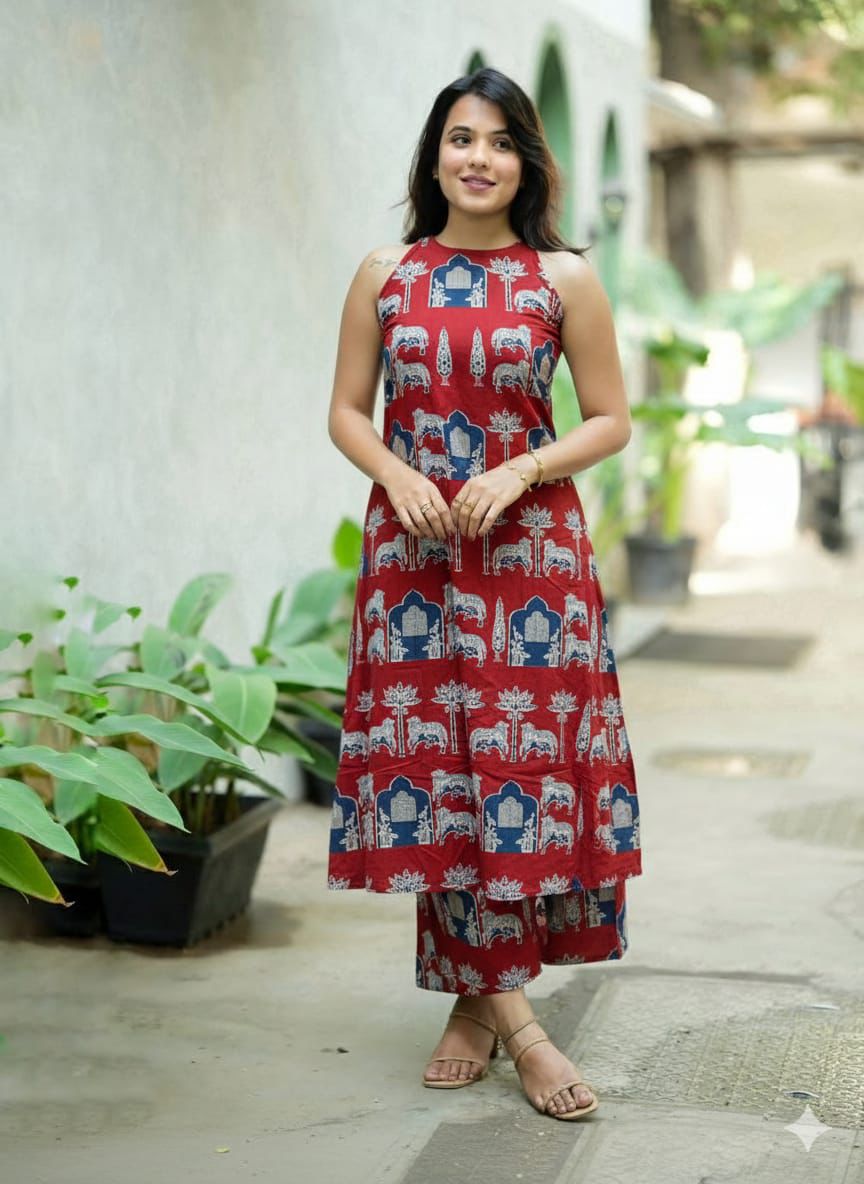Stylish Halter Neck Printed Cotton Co-ord Set