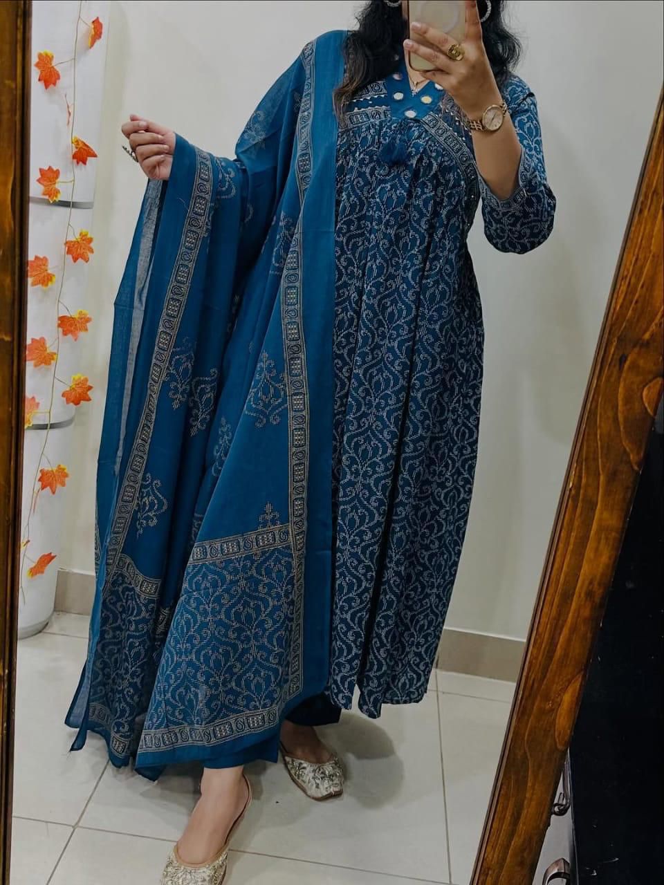 Elegant 3-piece Anarkali Cotton Kurta Set
