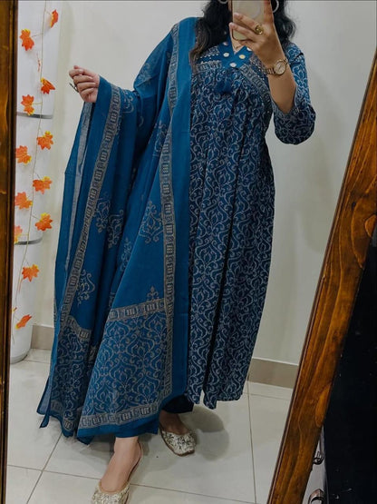 Elegant 3-piece Anarkali Cotton Kurta Set