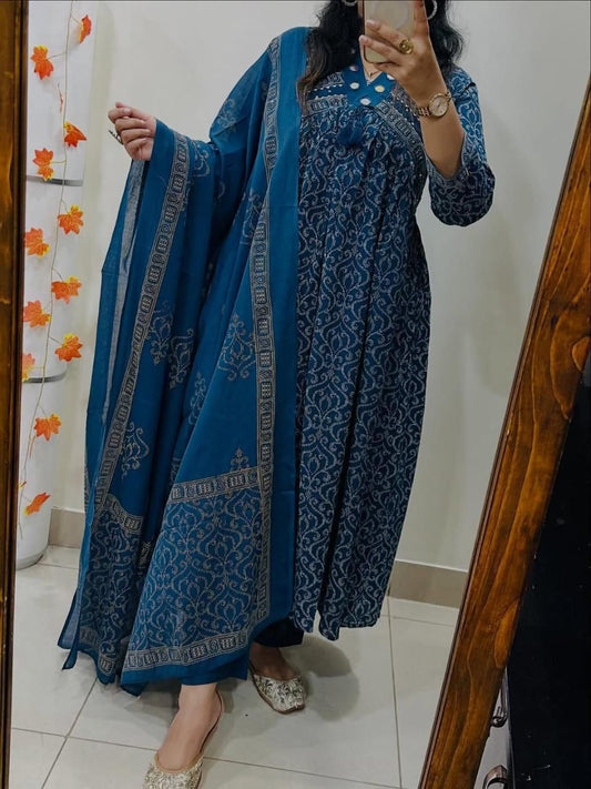 Elegant 3-piece Anarkali Cotton Kurta Set