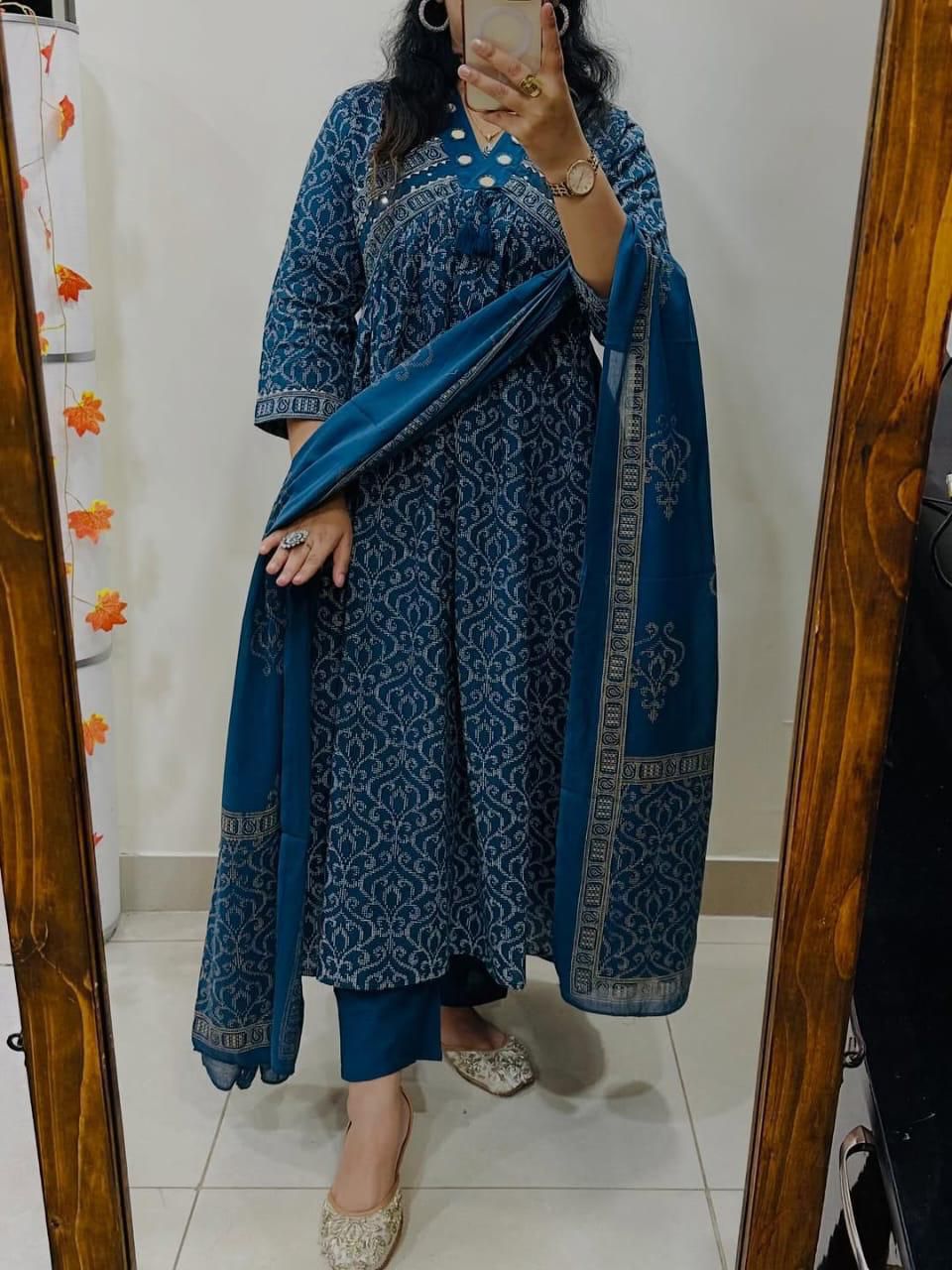Elegant 3-piece Anarkali Cotton Kurta Set