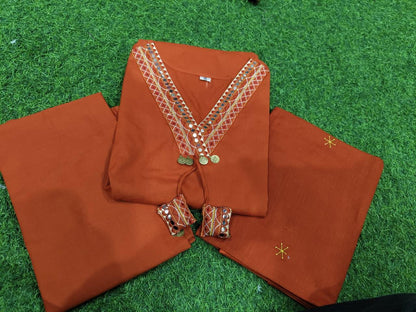 Premium Embroidered Dhabu Cotton Kurta 3-piece Set