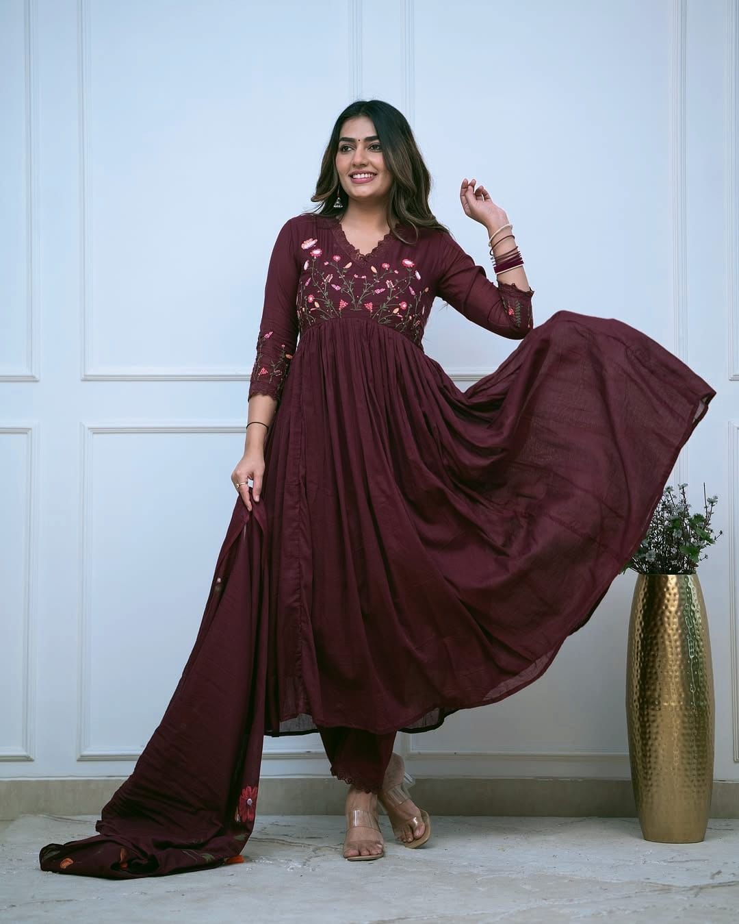 Elegant Embroidered Straight Cotton Kurta Set