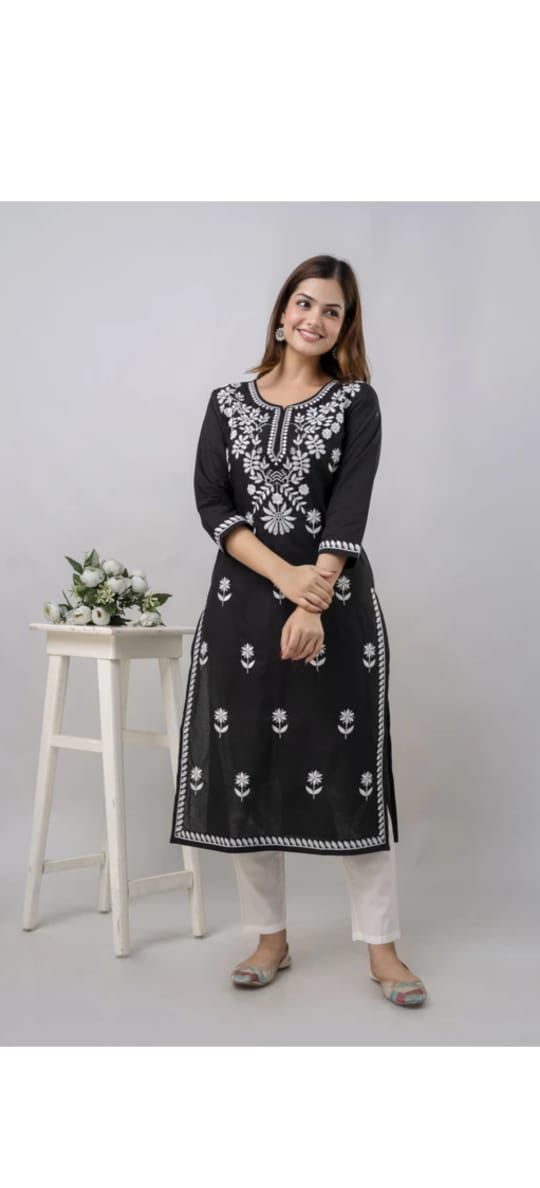 Elegant Embroidered Cotton Kurta Pant Set