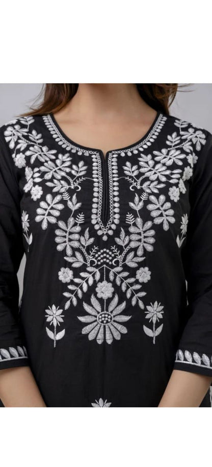 Elegant Embroidered Cotton Kurta Pant Set
