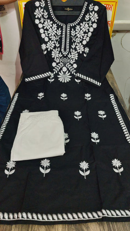 Elegant Embroidered Cotton Kurta Pant Set