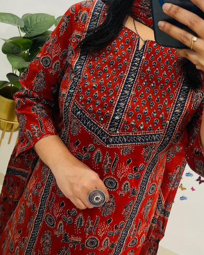 Designer Ajrakh Print Cotton Kurta Set