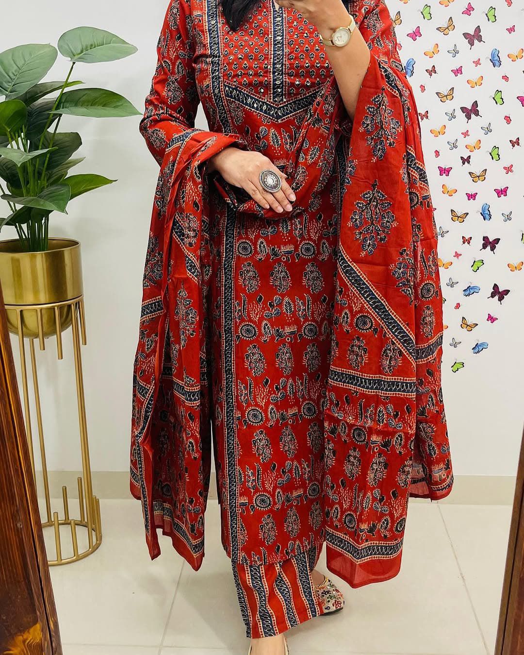 Designer Ajrakh Print Cotton Kurta Set