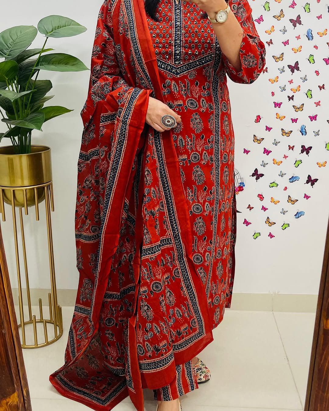 Designer Ajrakh Print Cotton Kurta Set