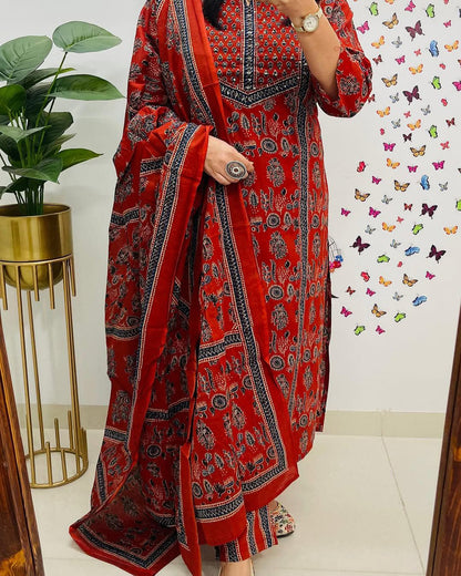 Designer Ajrakh Print Cotton Kurta Set