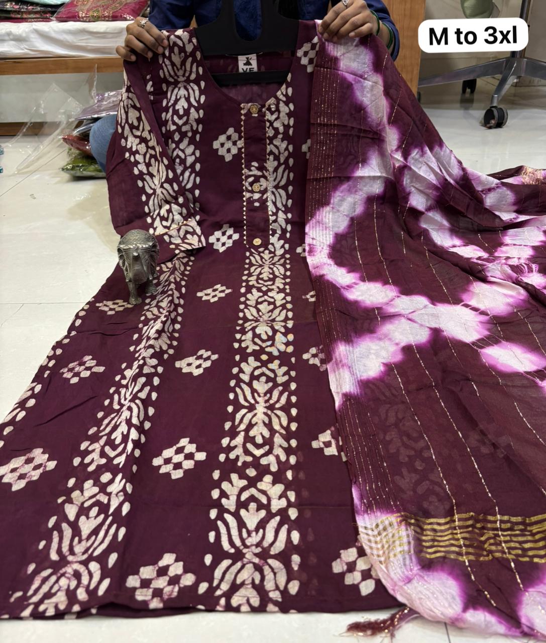Premium Chanderi Batik Print Kurta Set
