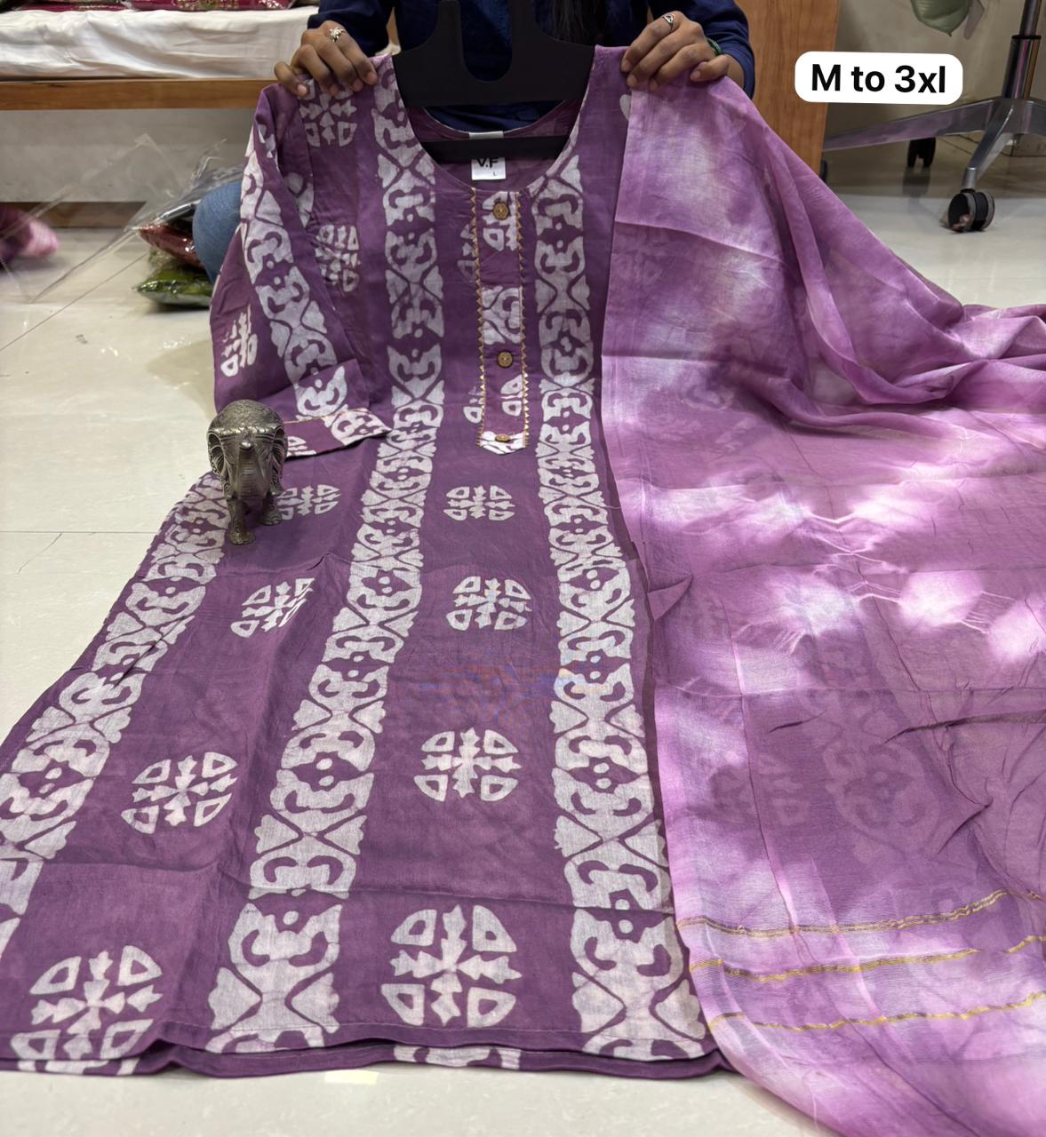 Premium Chanderi Batik Print Kurta Set