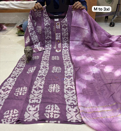 Premium Chanderi Batik Print Kurta Set