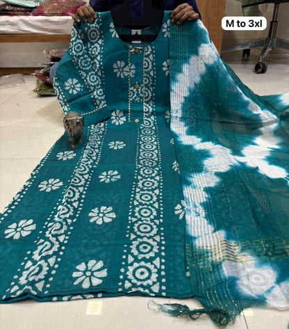 Premium Chanderi Batik Print Kurta Set