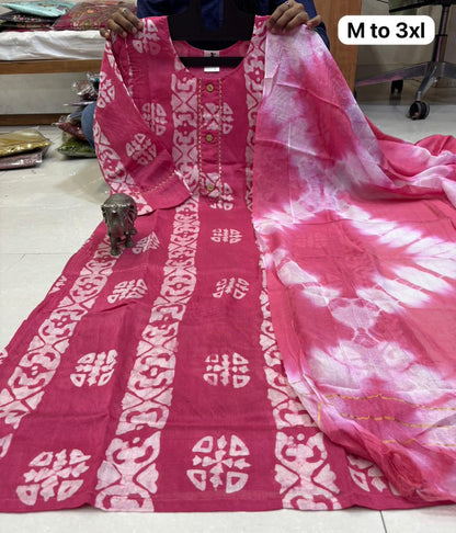 Premium Chanderi Batik Print Kurta Set