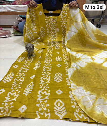 Premium Chanderi Batik Print Kurta Set