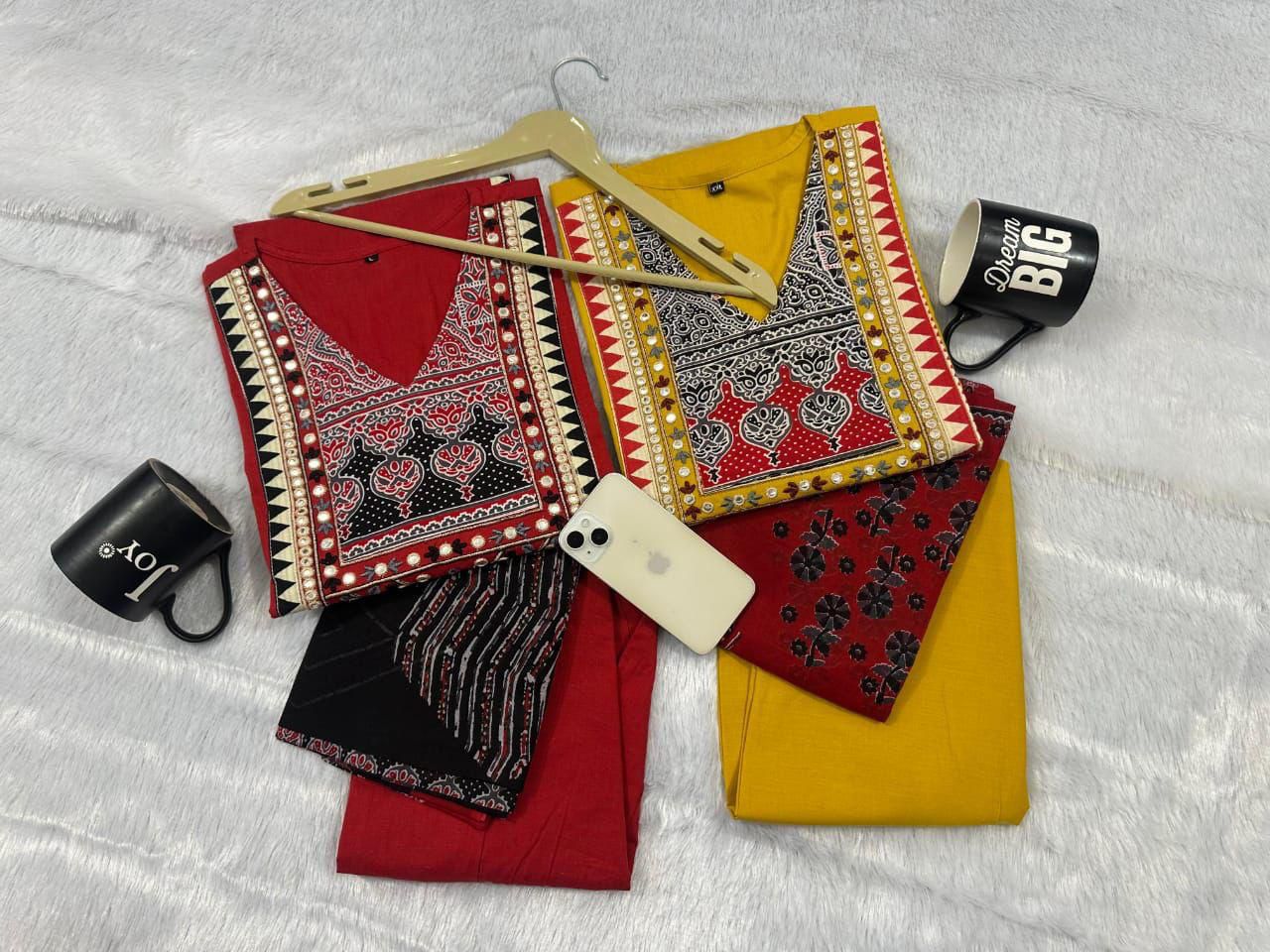 Designer Ajrakh Cotton Kurta 3-piece Set