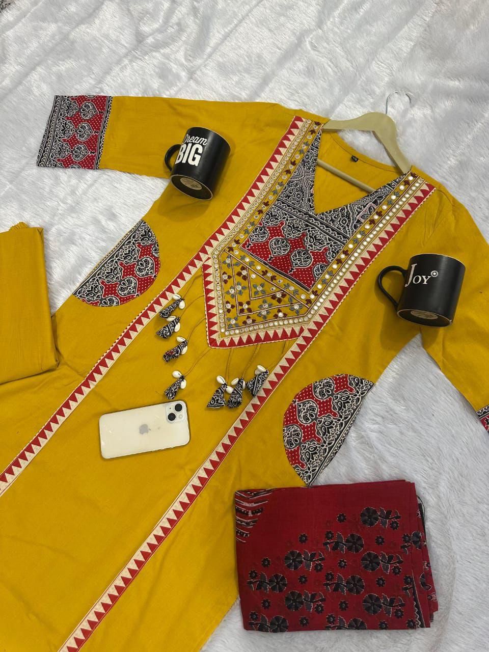 Designer Ajrakh Cotton Kurta 3-piece Set