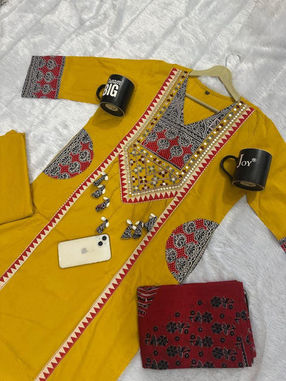 Designer Ajrakh Cotton Kurta 3-piece Set