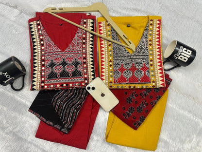 Designer Ajrakh Cotton Kurta 3-piece Set