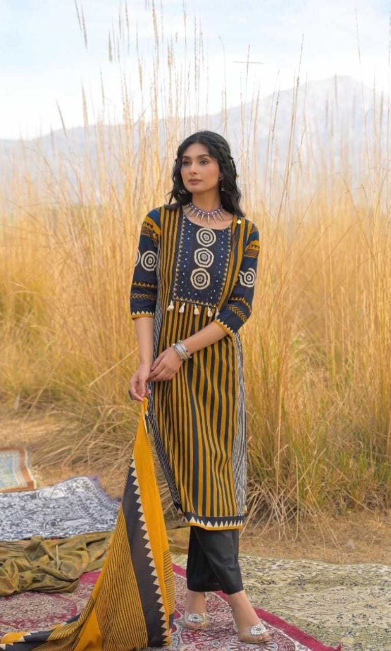 Trendy Straight Cotton Kurta 3-Piece Set