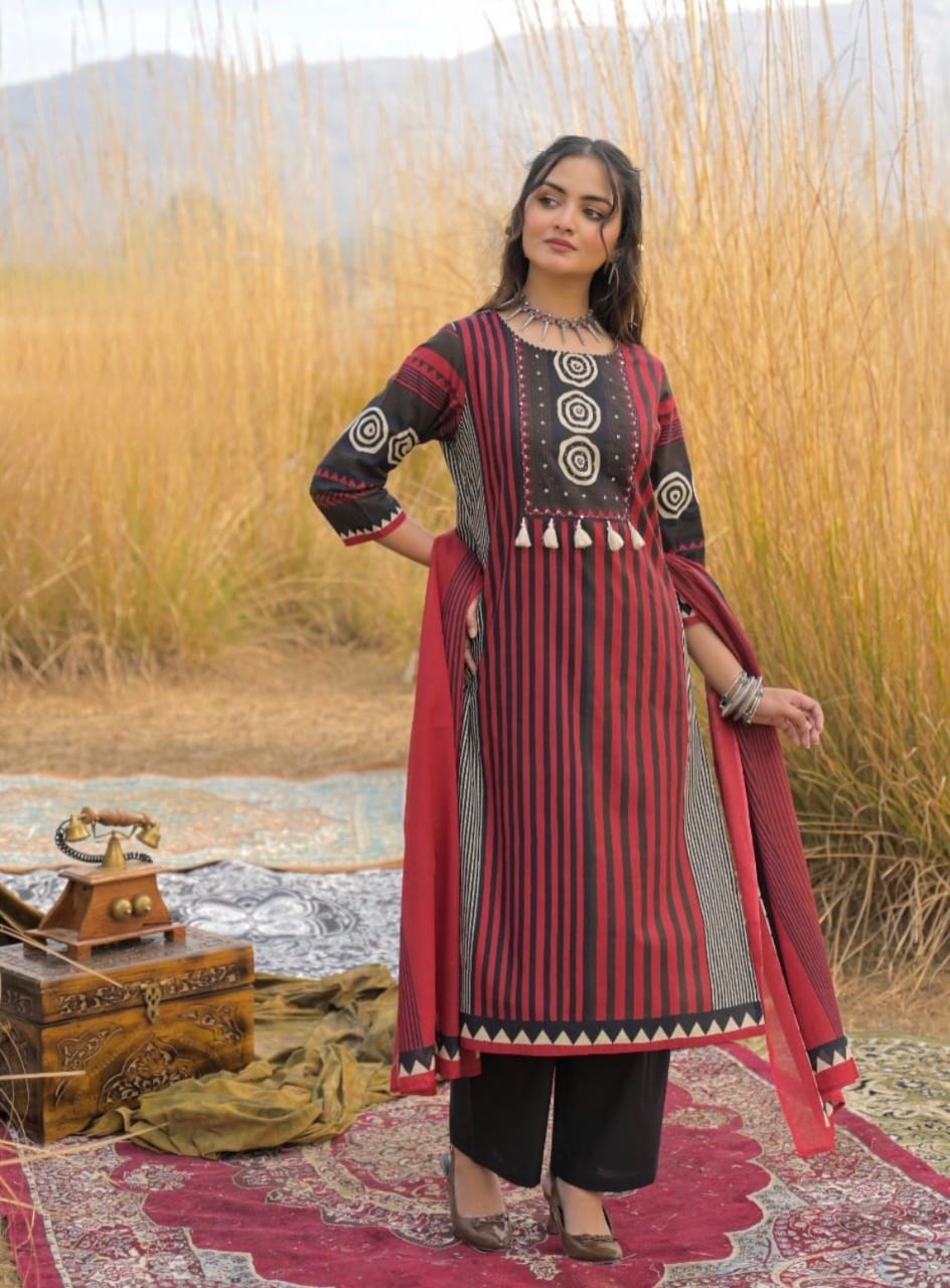 Trendy Straight Cotton Kurta 3-Piece Set