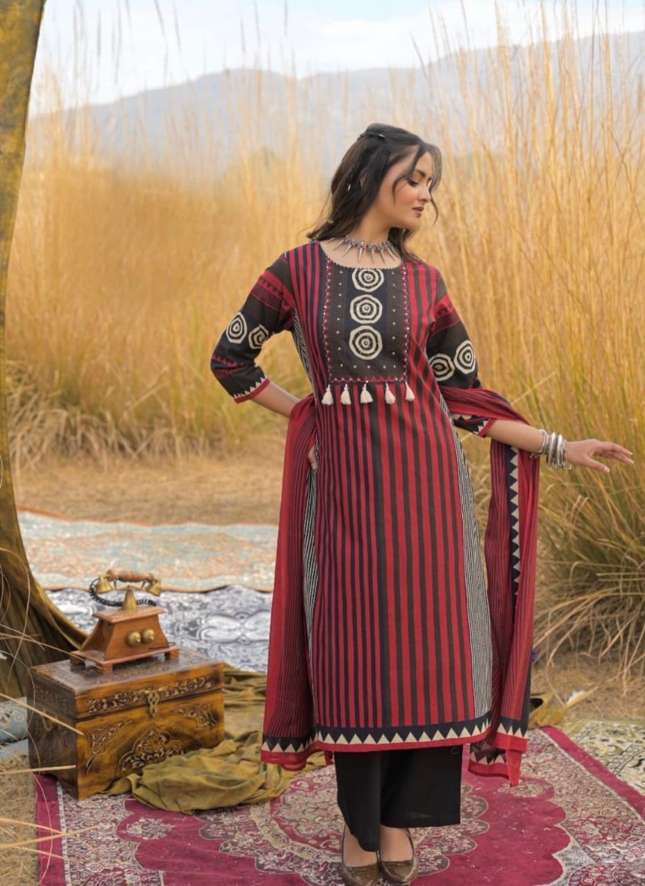 Trendy Straight Cotton Kurta 3-Piece Set